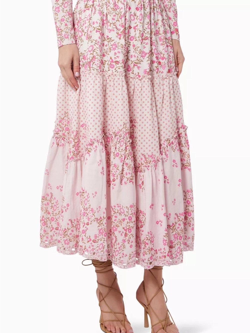 HEMANT & NANDITA Pink Floral Tiered Maxi Skirt